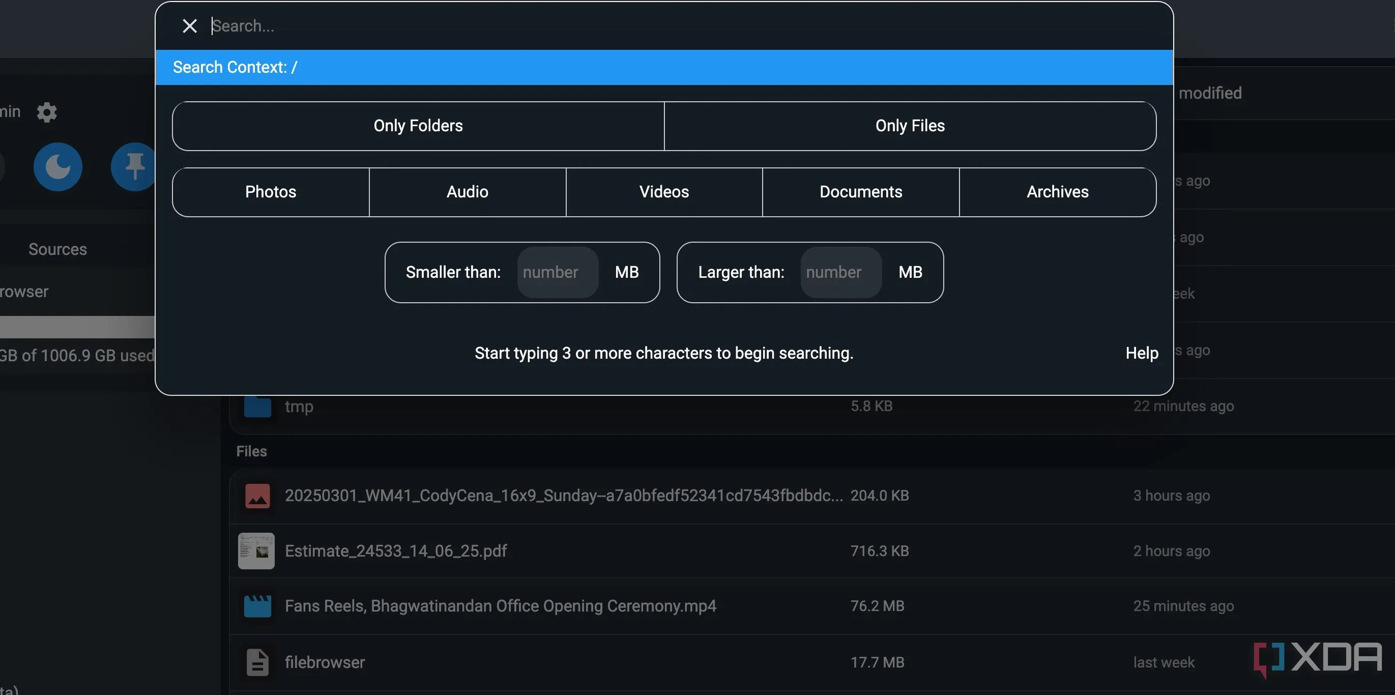 Thanh tìm kiếm nhanh chóng và hiệu quả trong FileBrowser Quantum, hỗ trợ tìm kiếm file tức thì