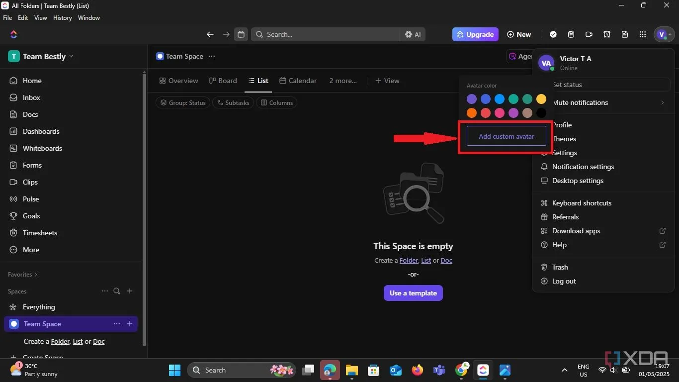 Thêm ảnh đại diện vào hồ sơ ClickUp của bạn