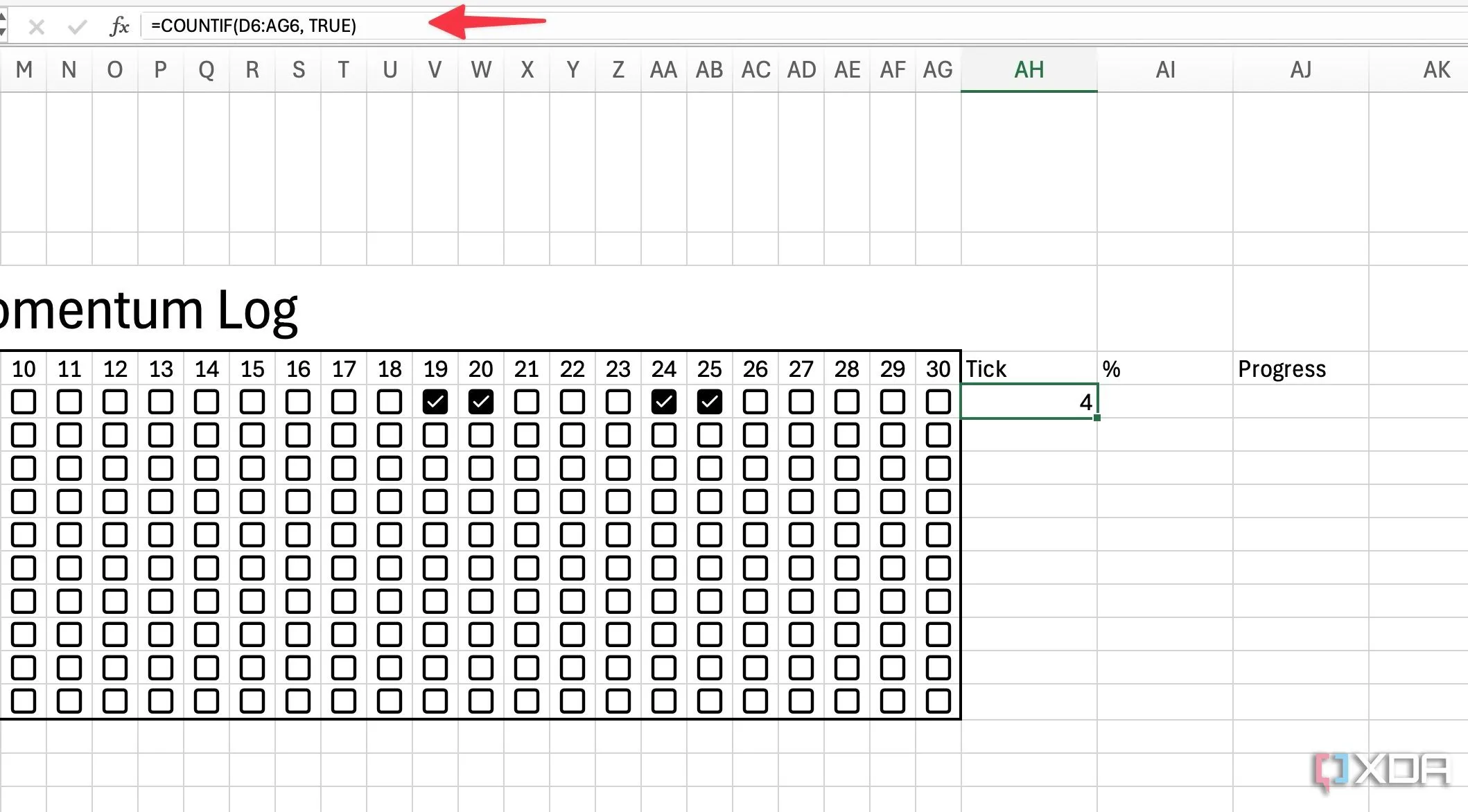 Thêm cột Tick vào Habit Tracker