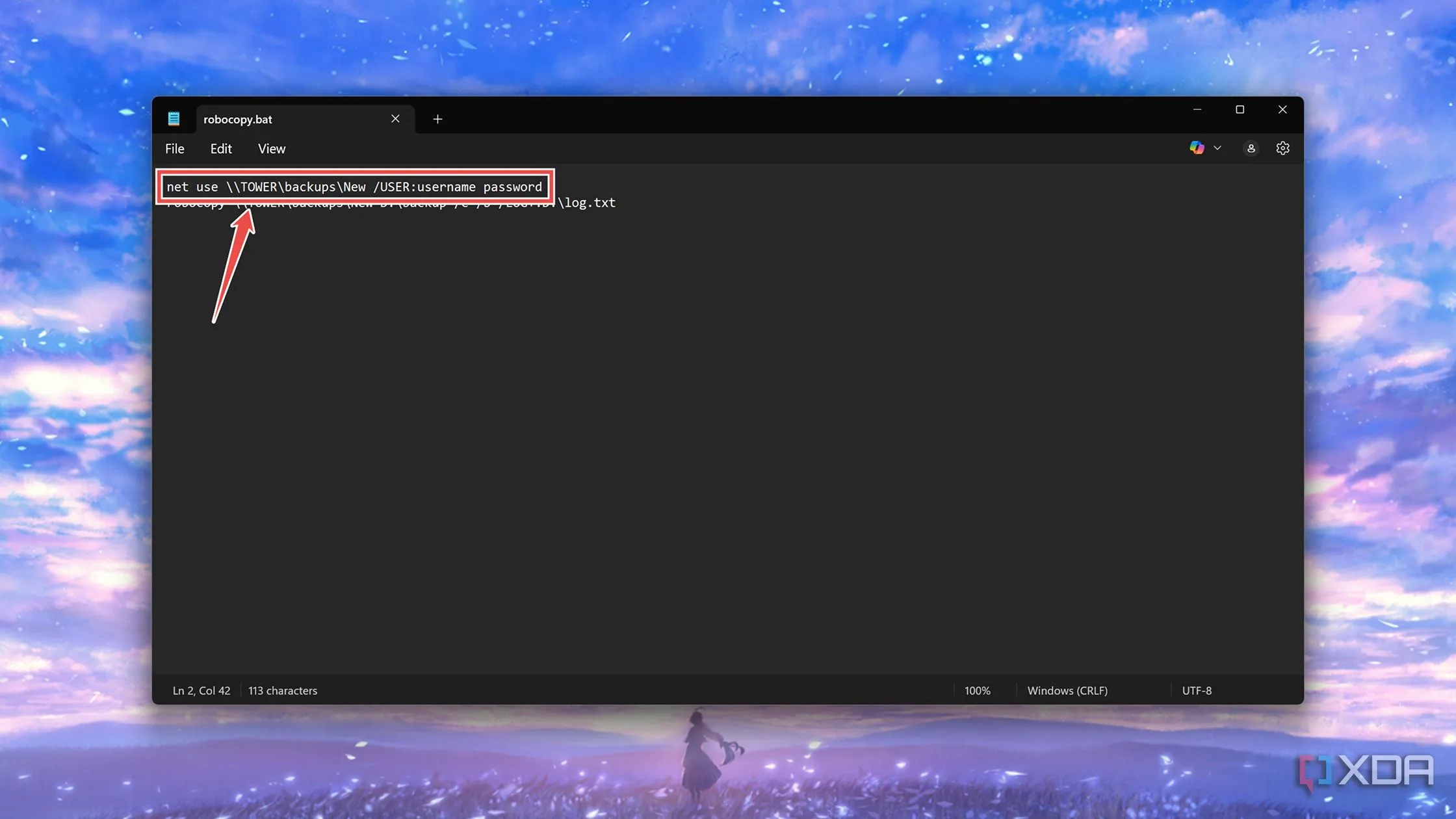 Thêm lệnh net use để đăng nhập vào thư mục chia sẻ mạng có mật khẩu trong script Robocopy