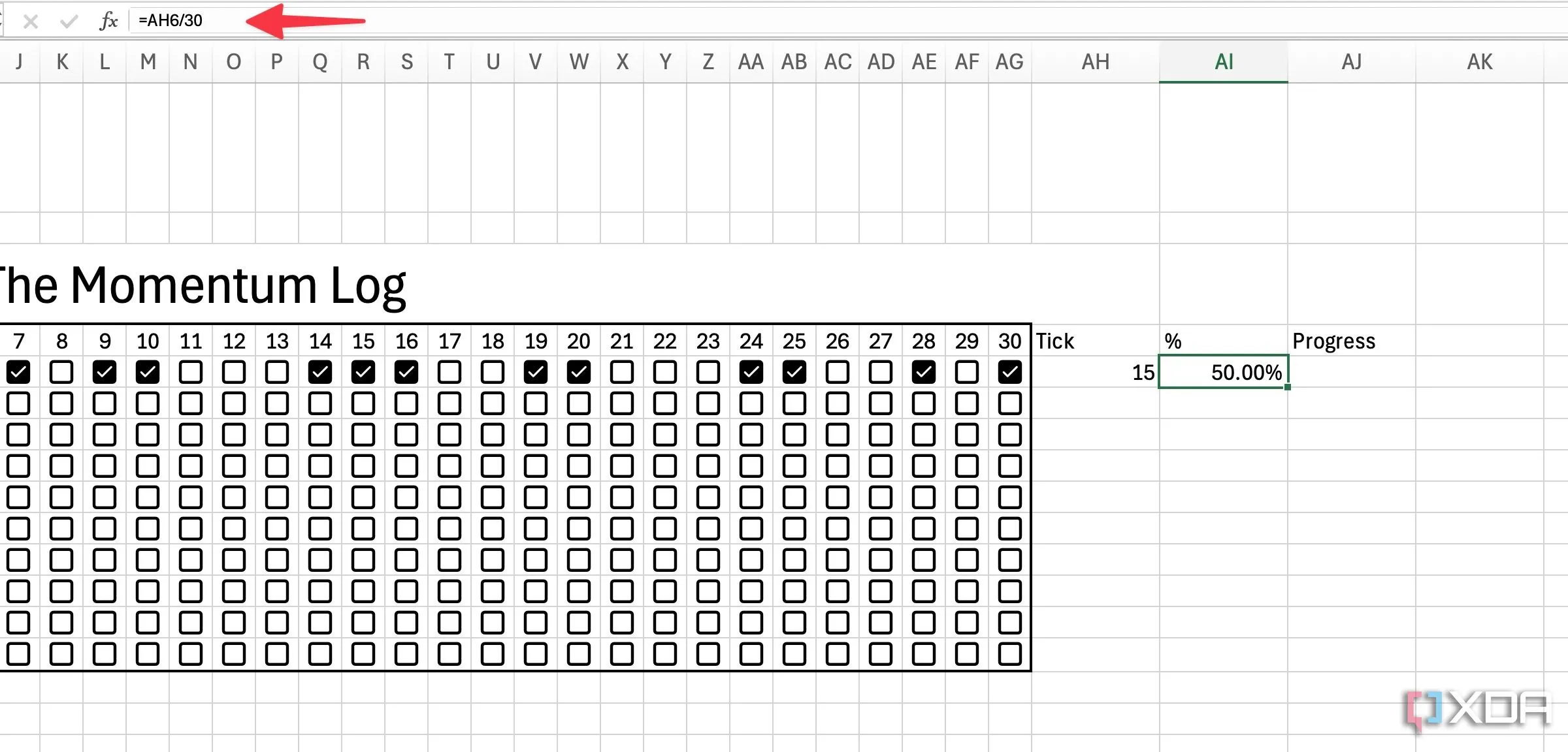 Thêm menu phần trăm vào Habit Tracker