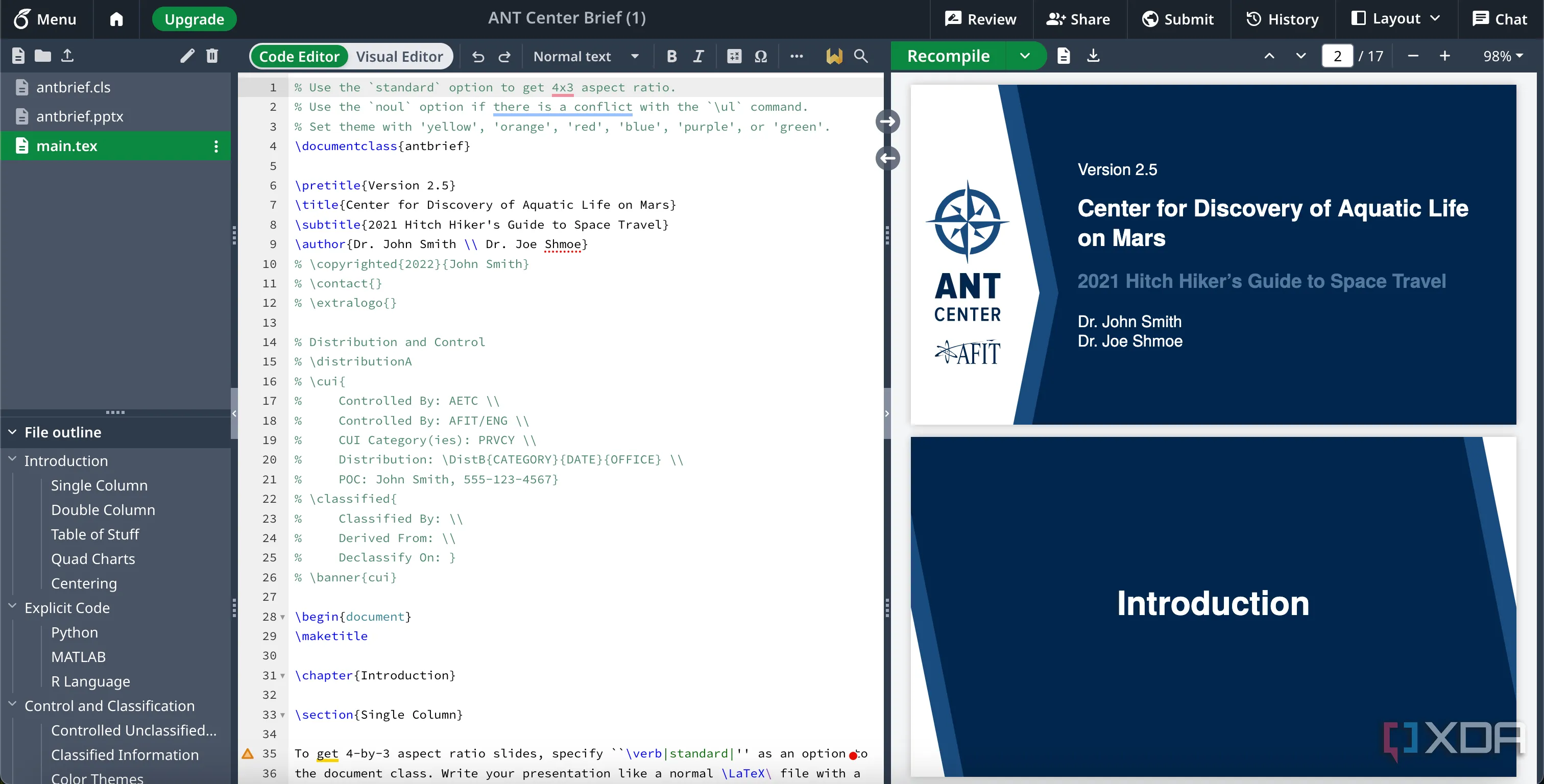 Thiết kế mẫu bài thuyết trình độc đáo với các slide được tùy chỉnh trên Overleaf
