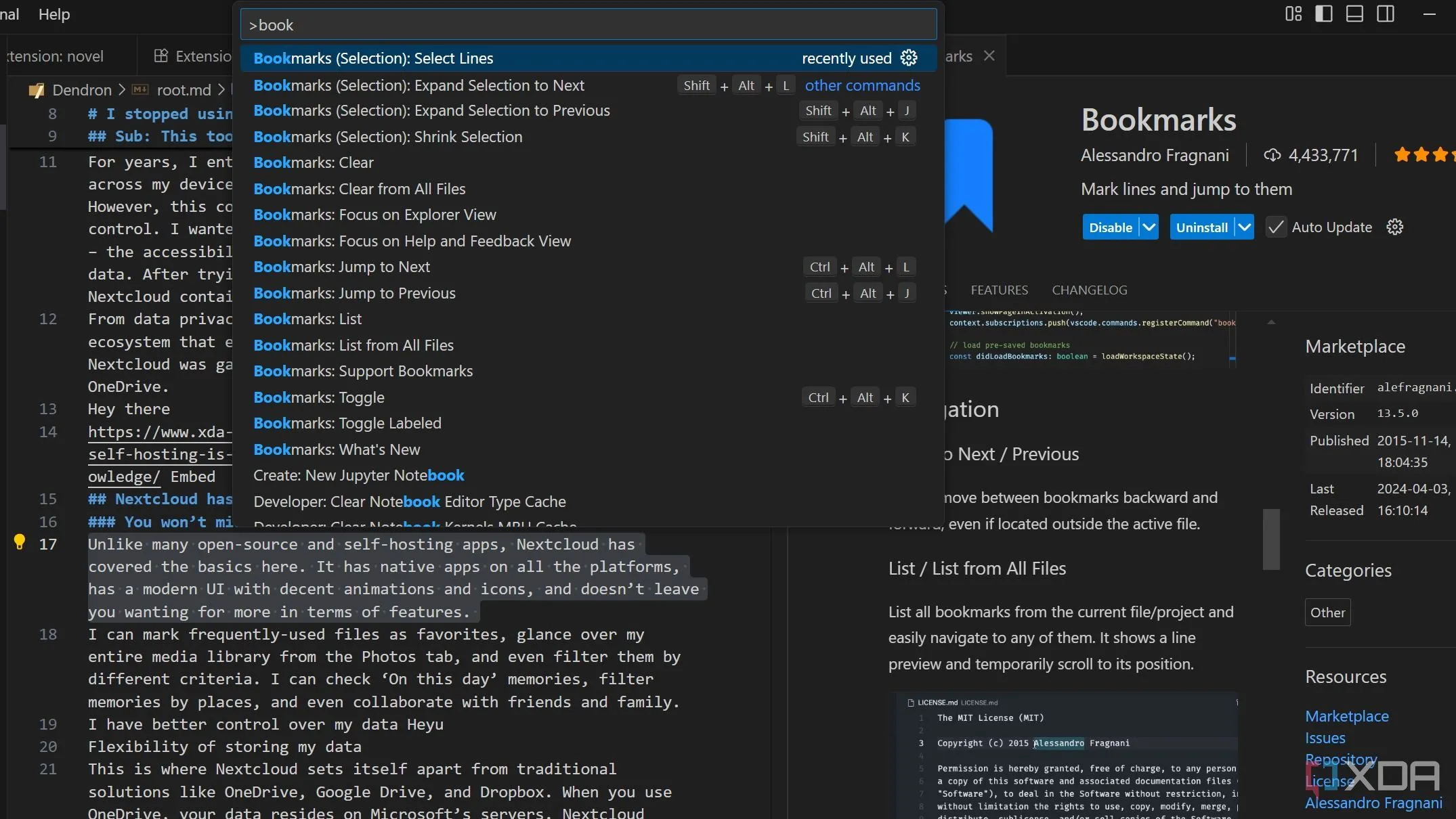 Tiện ích Bookmarks trong VS Code giúp đánh dấu và điều hướng tài liệu nhanh chóng