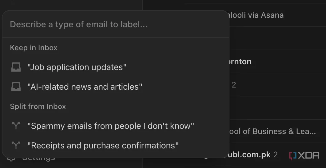 Tính năng Describe your view trong Notion Mail, cho phép người dùng mô tả cách sắp xếp email bằng AI