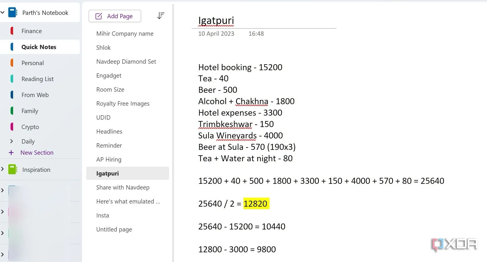 Tính năng hỗ trợ công thức toán học cơ bản trong OneNote cho phép tính toán nhanh chóng