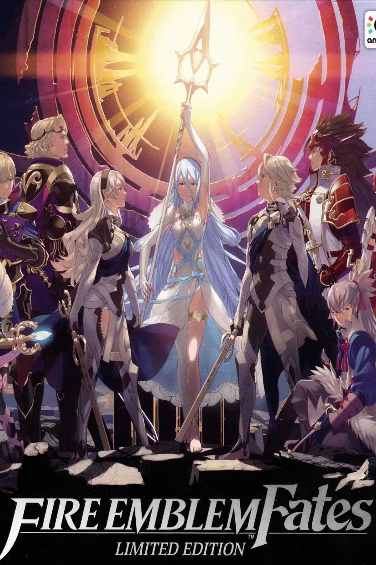 Tổ hợp các hình ảnh từ game Fire Emblem Fates, thể hiện nhân vật và bối cảnh