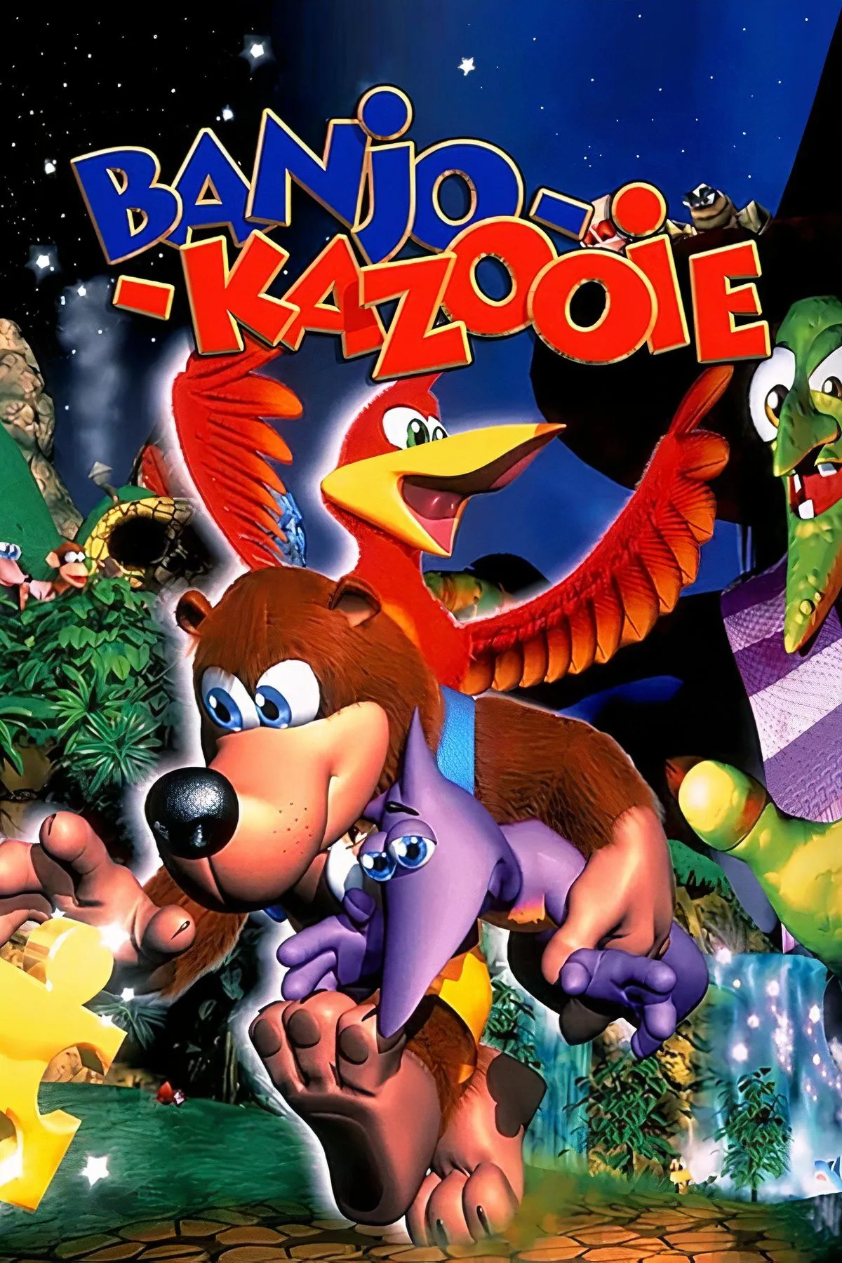 Tổng hợp các cảnh chơi Banjo-Kazooie, thể hiện đồ họa đầy màu sắc và nhân vật hoạt hình vui nhộn