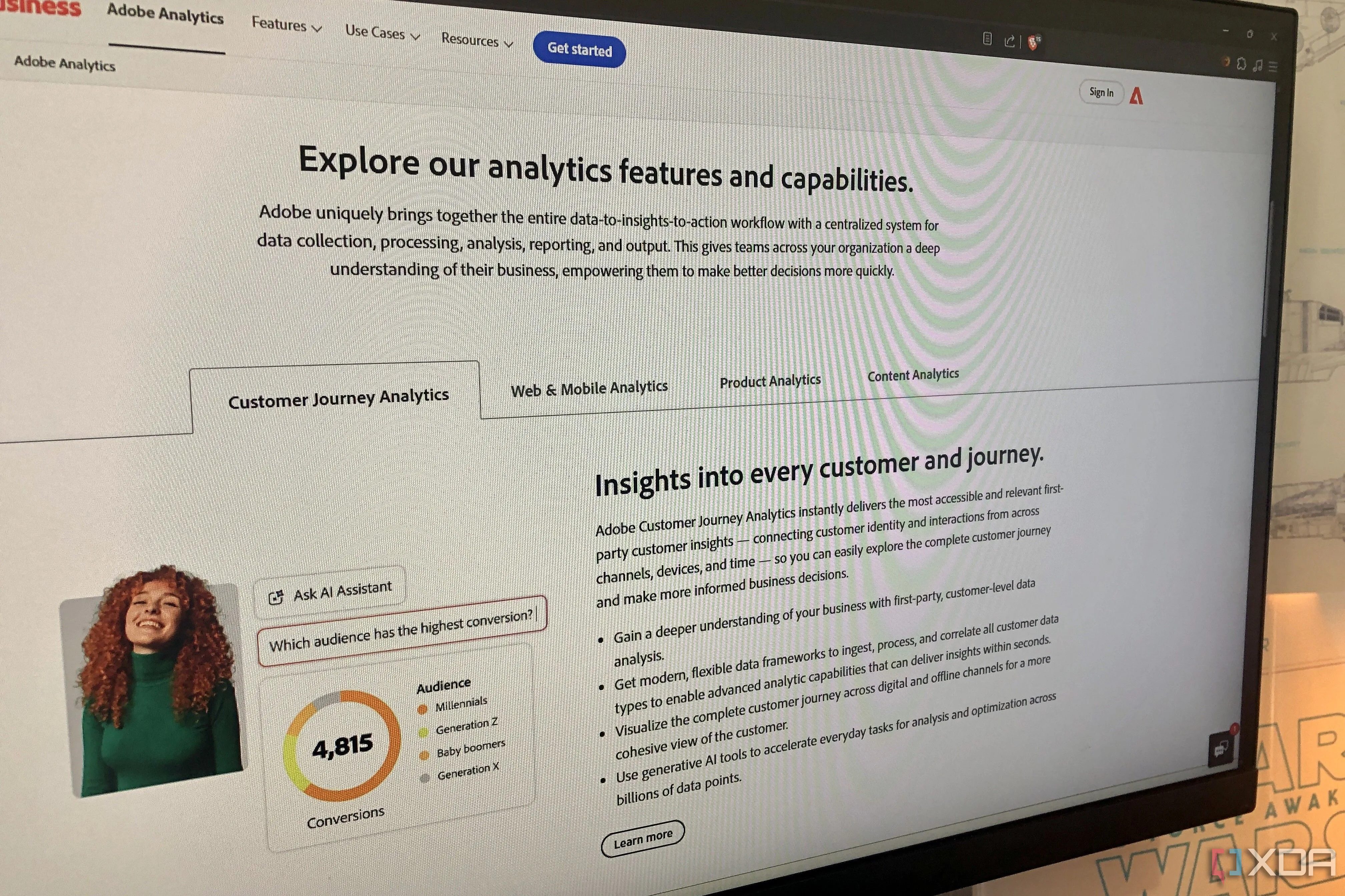 Trang Adobe Analytics hiển thị dữ liệu người dùng được thu thập