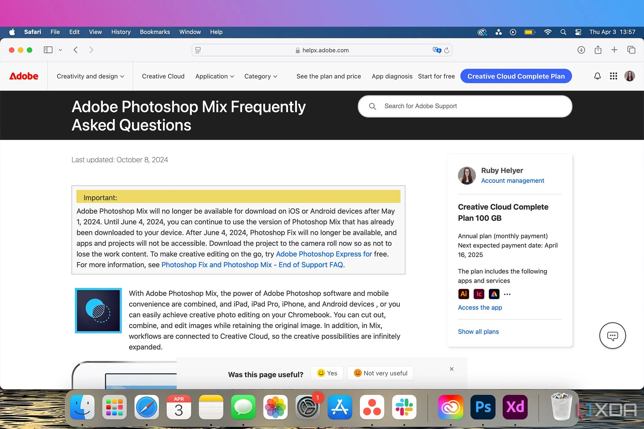 Trang FAQ của Adobe Photoshop Mix, ứng dụng chỉnh sửa ảnh di động tiền nhiệm đã bị ngừng hỗ trợ.