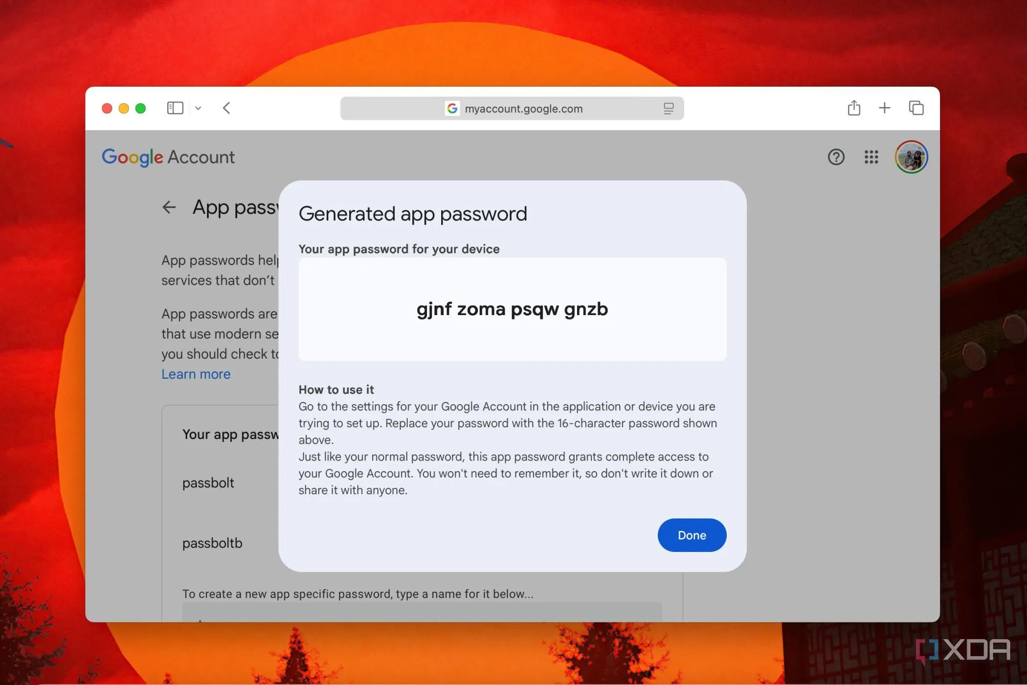 Trang tạo Mật khẩu ứng dụng (App Password) của Google cho Passbolt