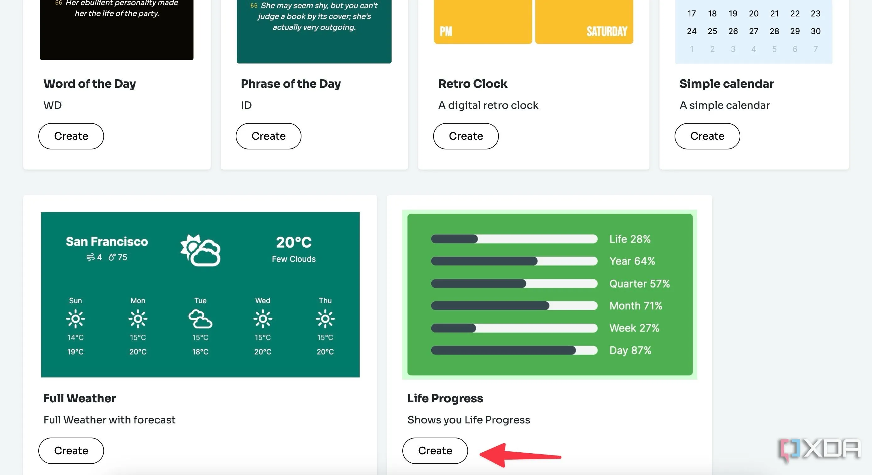 Trang web Widgetbox với tùy chọn tạo widget tiến độ cuộc sống cho Notion