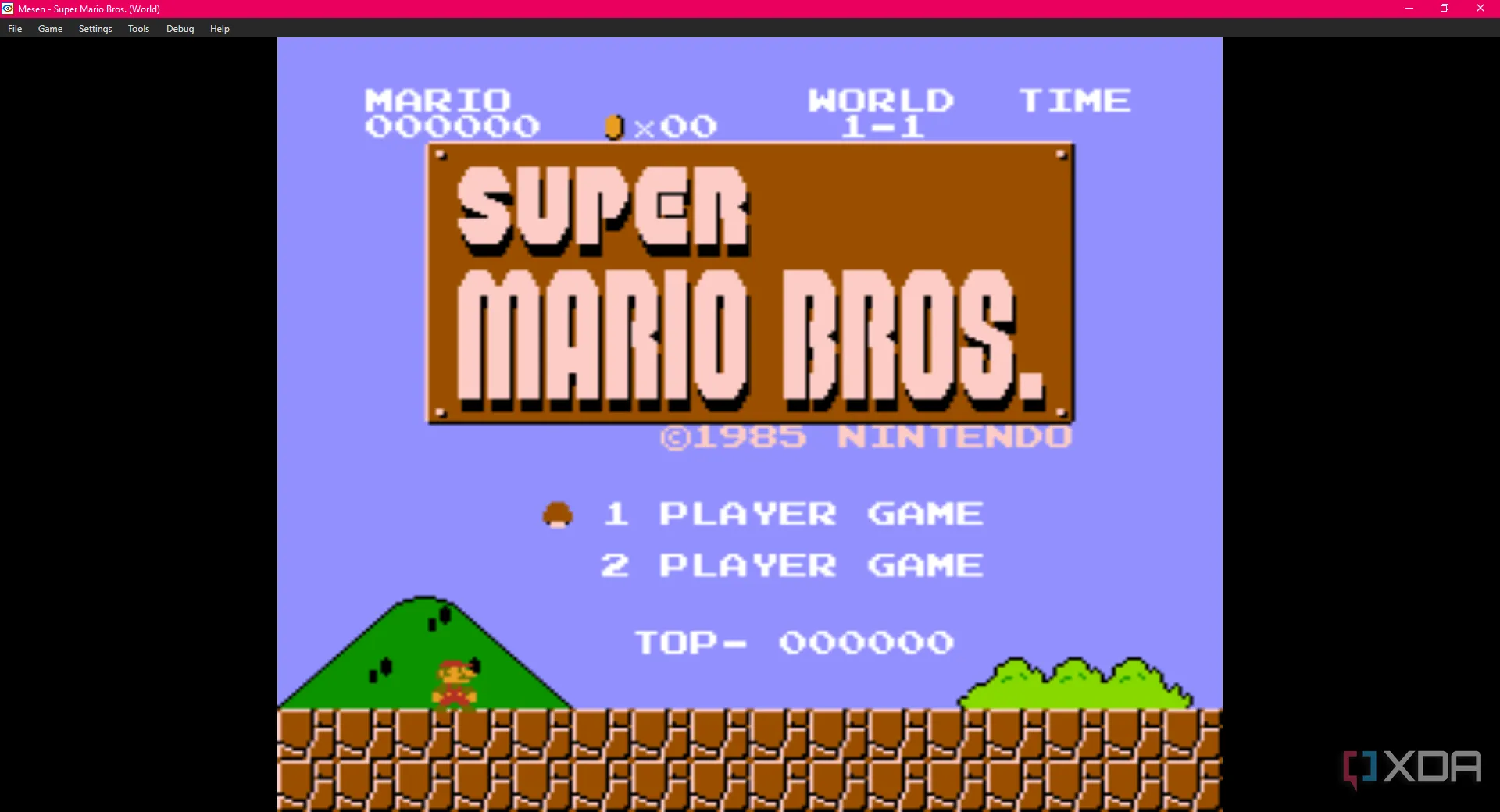 Trò chơi Super Mario Bros đang chạy trên giả lập Mesen với độ chính xác cao