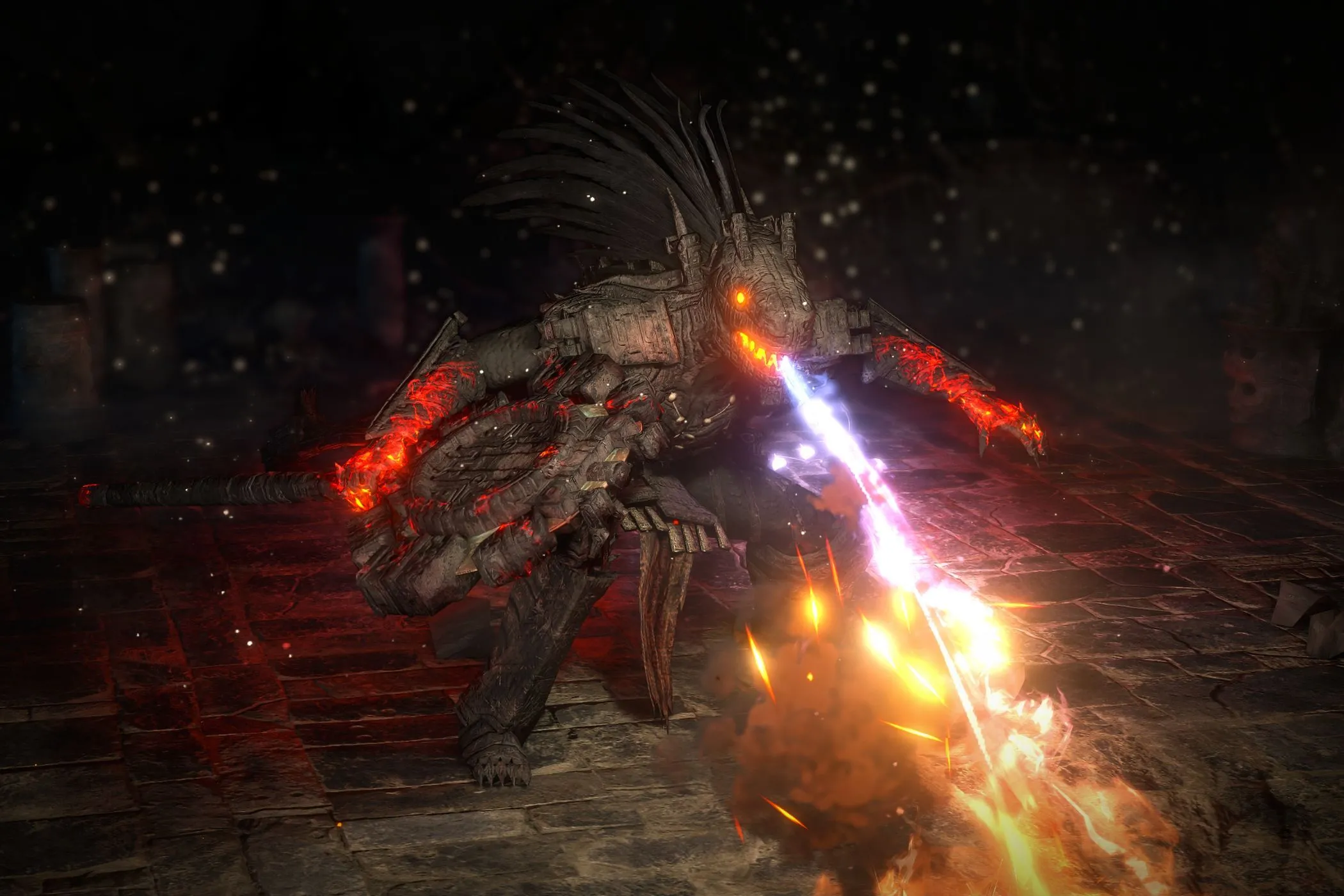 Trùm Blackjaw phun lửa trong Path of Exile 2, minh họa những trận đấu boss đầy kịch tính