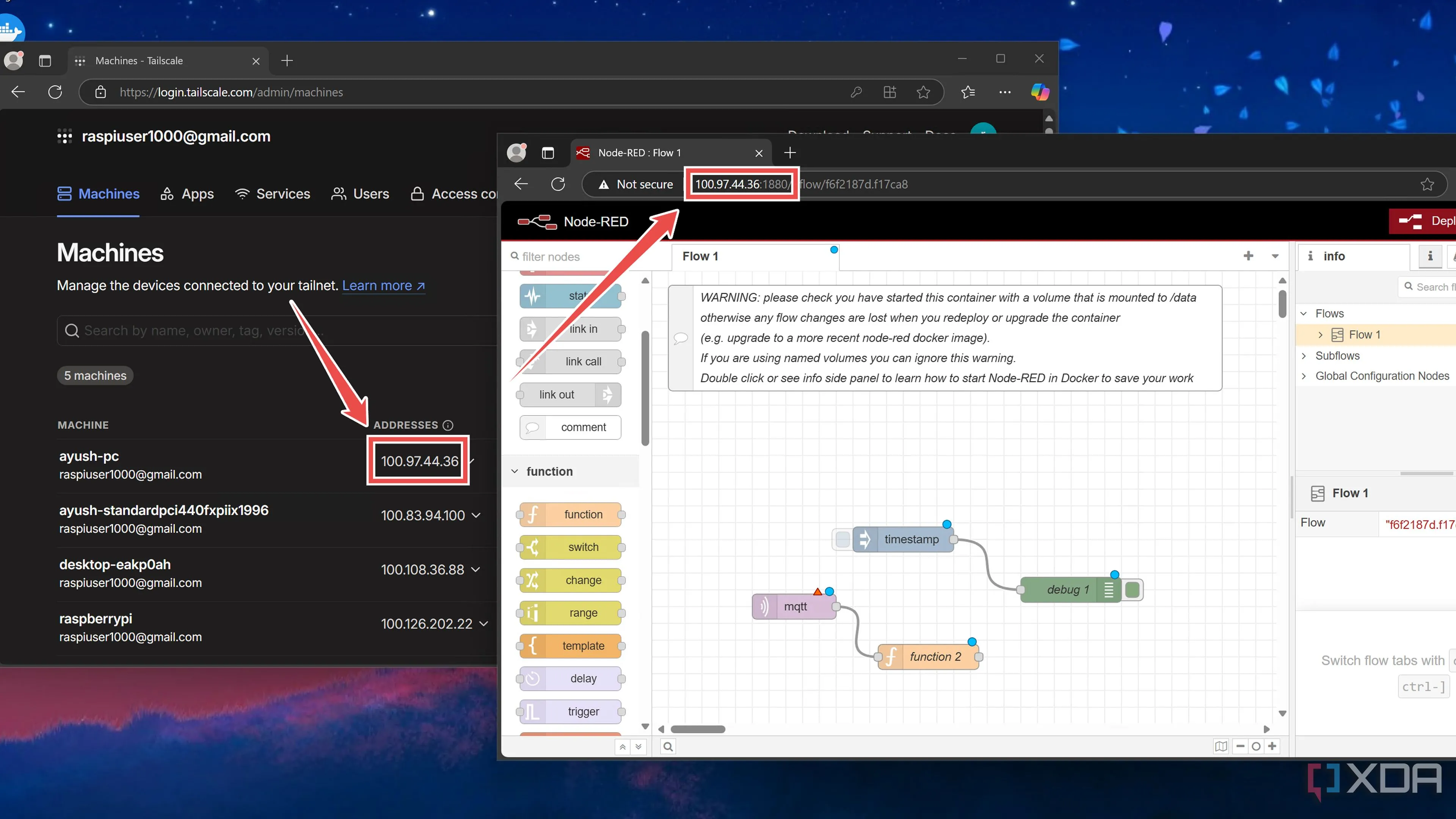 Truy cập dịch vụ Node-RED từ giao diện web bằng Tailscale