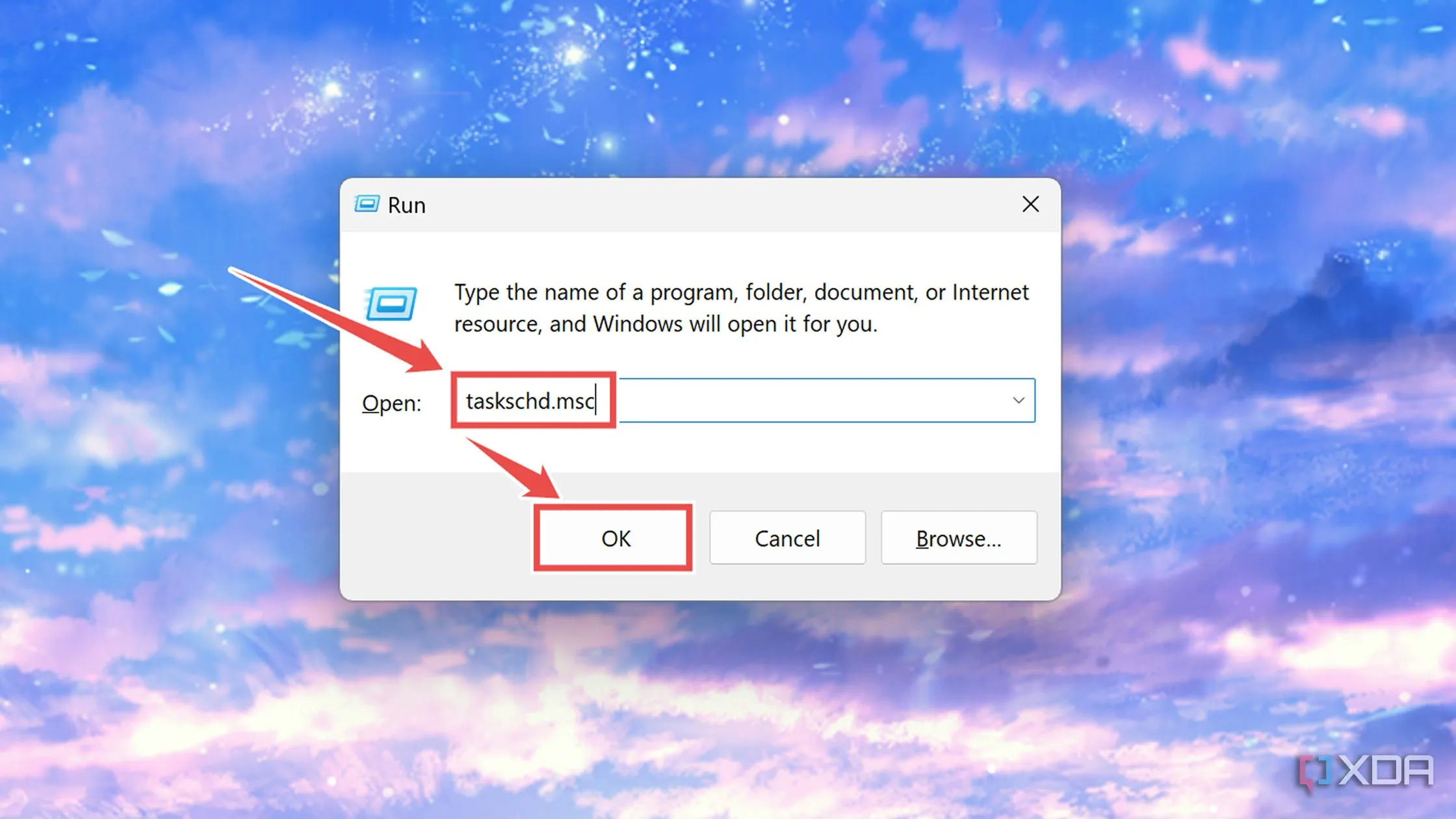 Truy cập Task Scheduler bằng cách gõ taskschd.msc vào hộp thoại Run của Windows