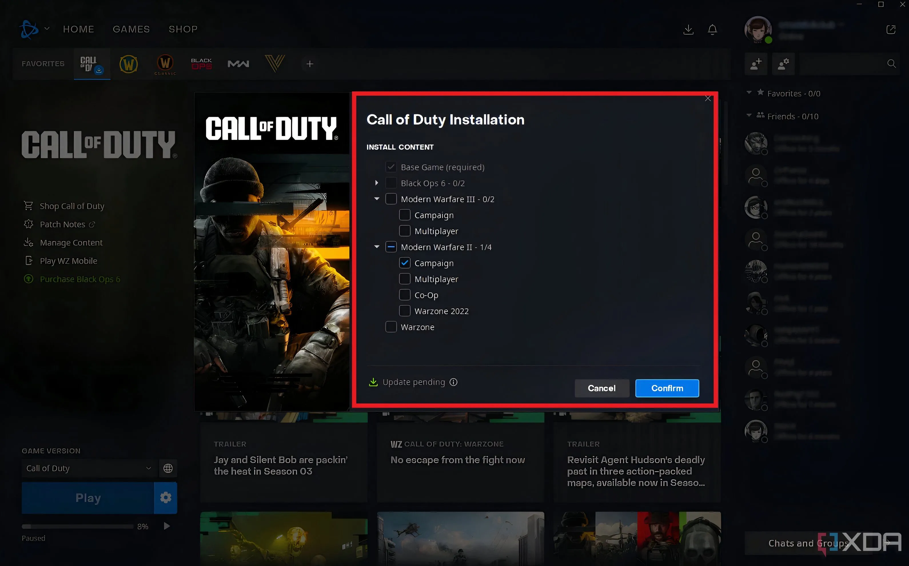 Tùy chọn cài đặt tùy chỉnh cho Call of Duty trên Battle.net giúp giảm dung lượng game