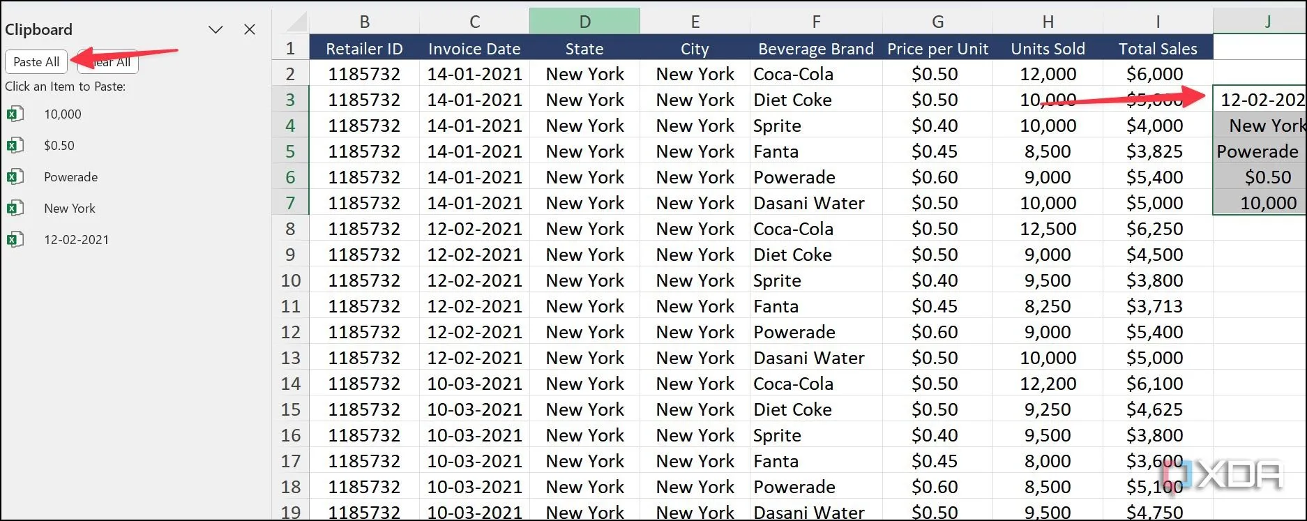 Tùy chọn dán tất cả (Paste All) trong Clipboard Excel