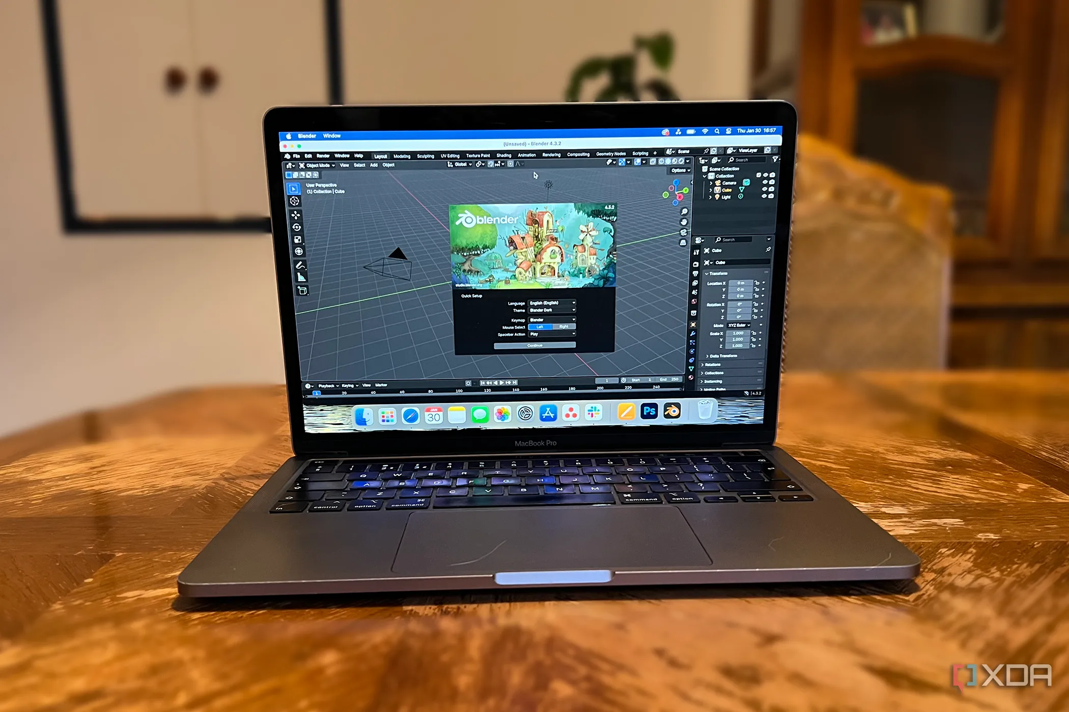 Ứng dụng Blender đang chạy trên máy tính MacBook