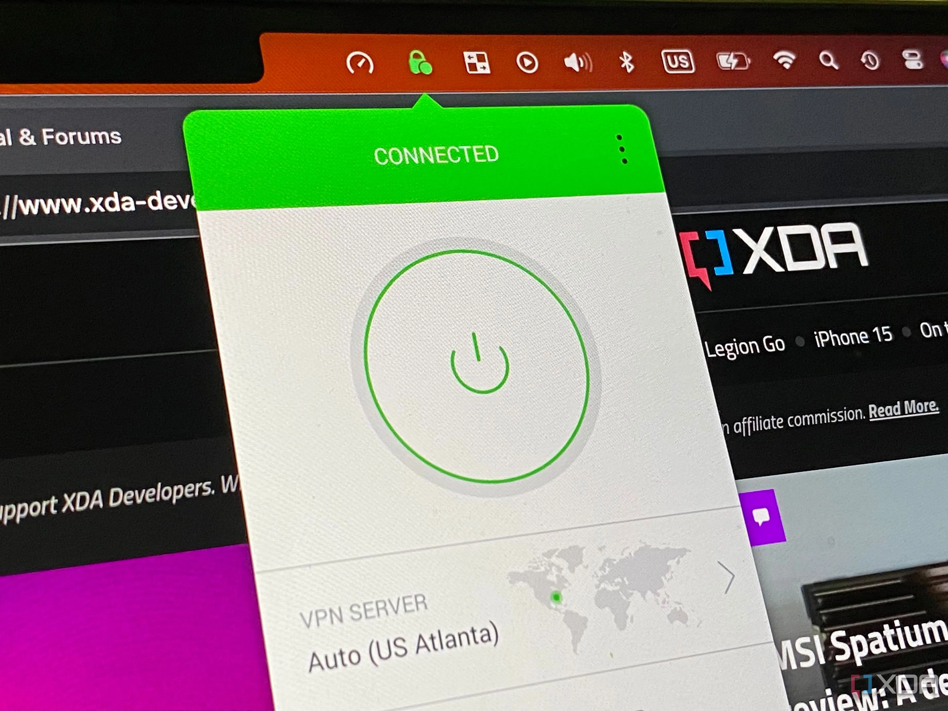 Ứng dụng VPN Private Internet Access đang kết nối trên máy Mac