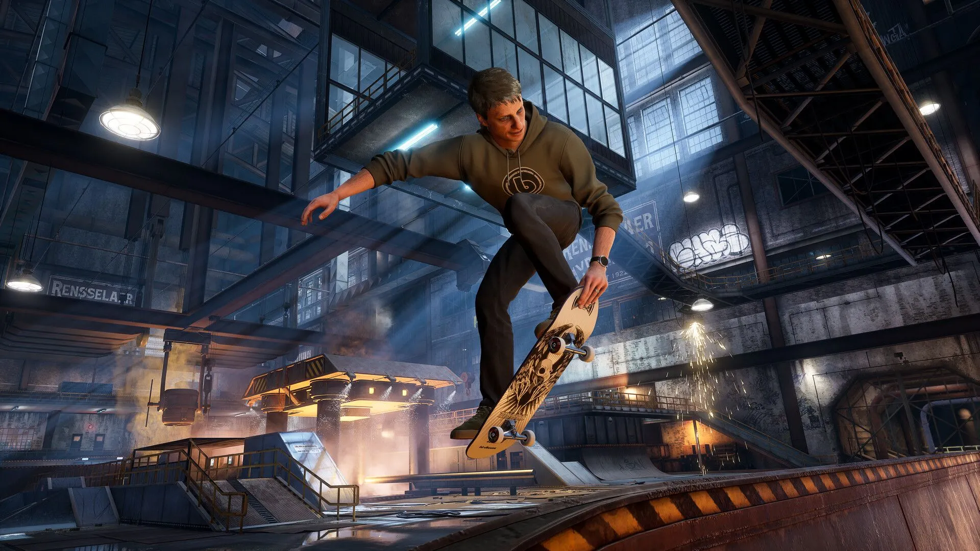 Vận động viên trượt ván đang lướt trên một địa hình đô thị trong Tony Hawk's Pro Skater 3 + 4