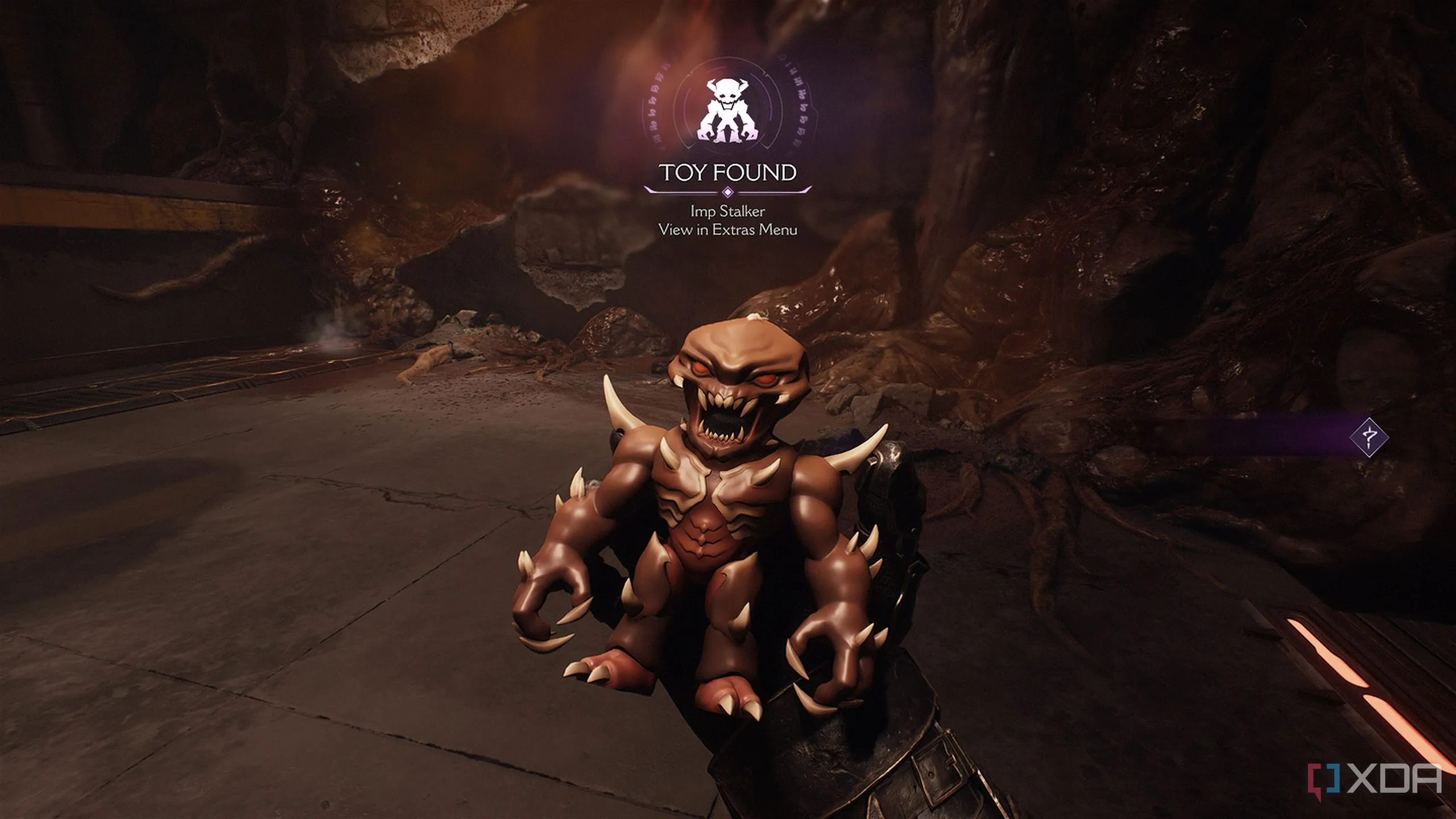 Vật phẩm sưu tầm Đồ chơi Imp Stalker nằm ở cuối hành lang bí mật trong Doom The Dark Ages.