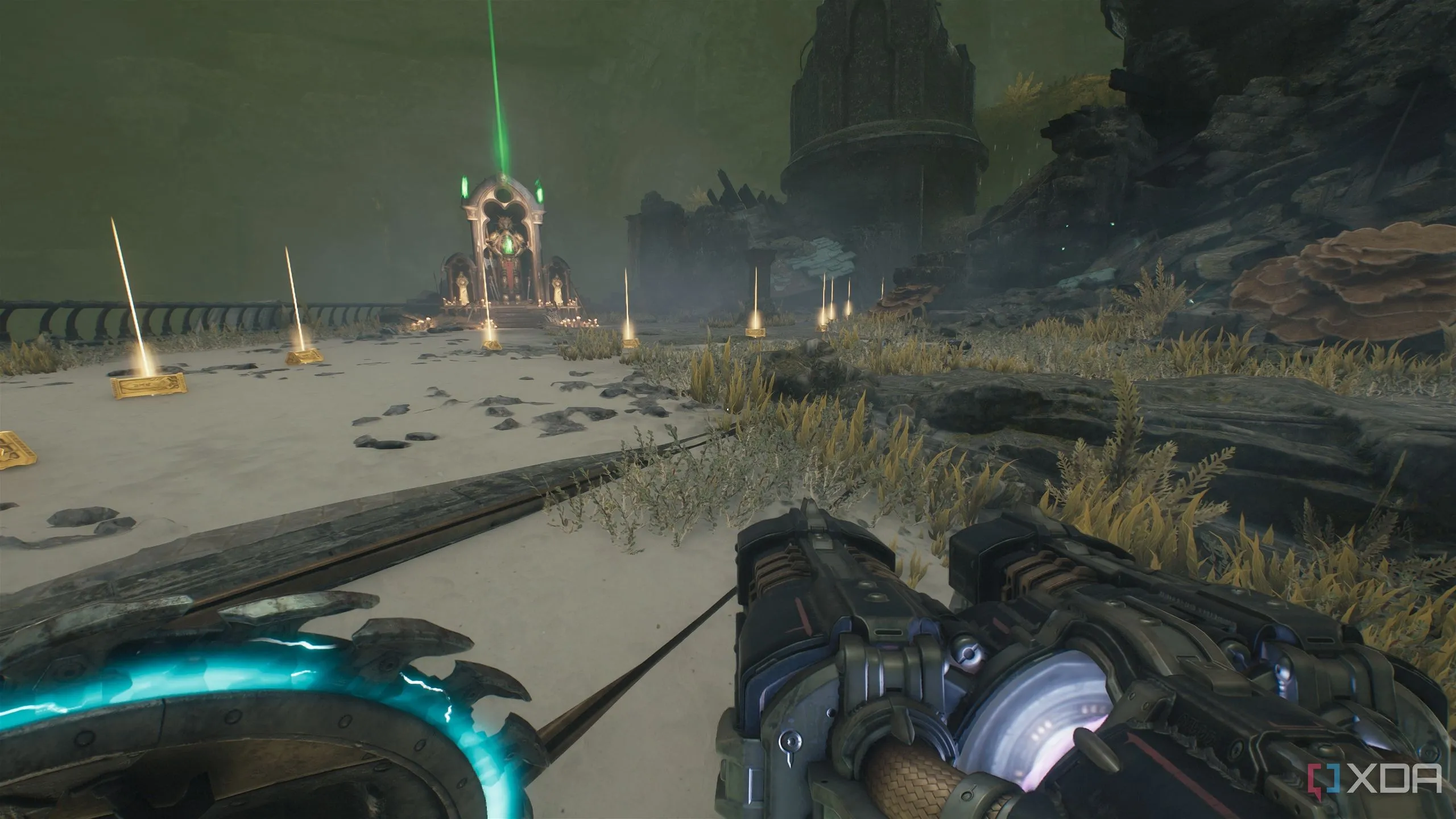 Vệt thỏi vàng phía trước Sentinel Shrine trong Chapter 14 của Doom: The Dark Ages.