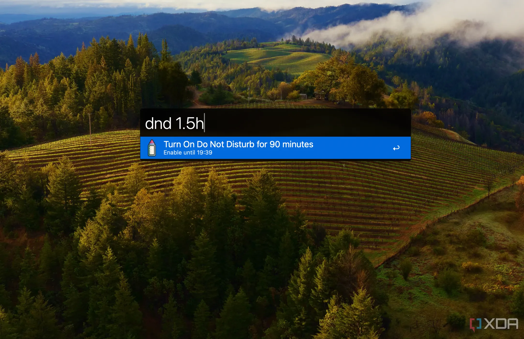 Ví dụ về Alfred Workflow để bật chế độ Không làm phiền (Do Not Disturb) trên macOS với thời gian tùy chỉnh