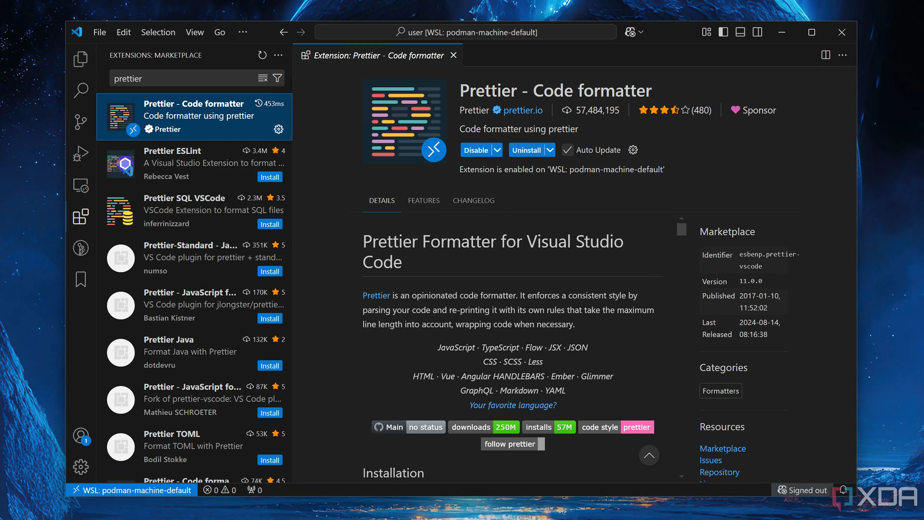Ví dụ về việc sử dụng tiện ích mở rộng Prettier trong VS Code để định dạng lại code