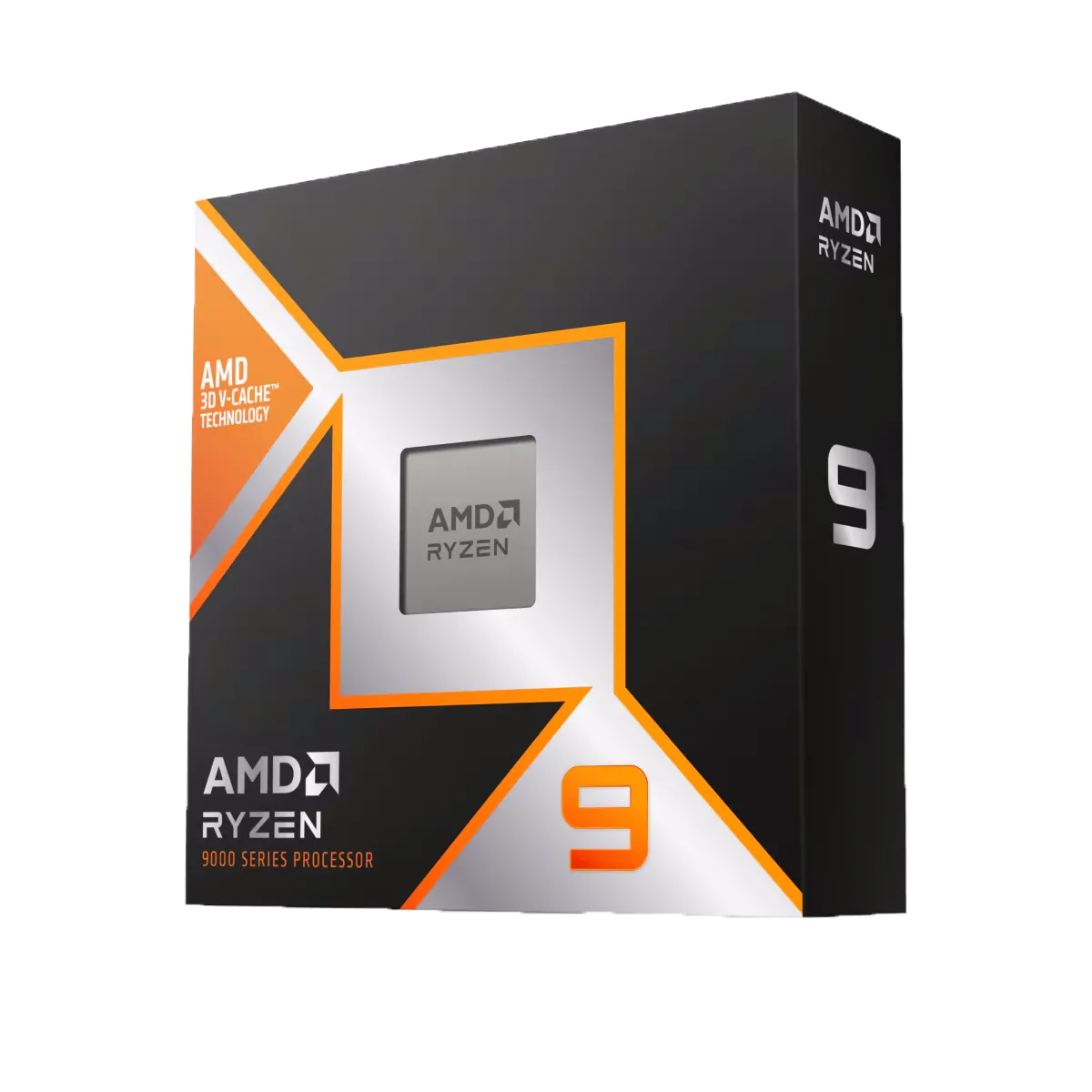 Vỏ hộp sản phẩm AMD Ryzen 9 9950X3D với thiết kế đặc trưng, biểu tượng của hiệu năng cao.