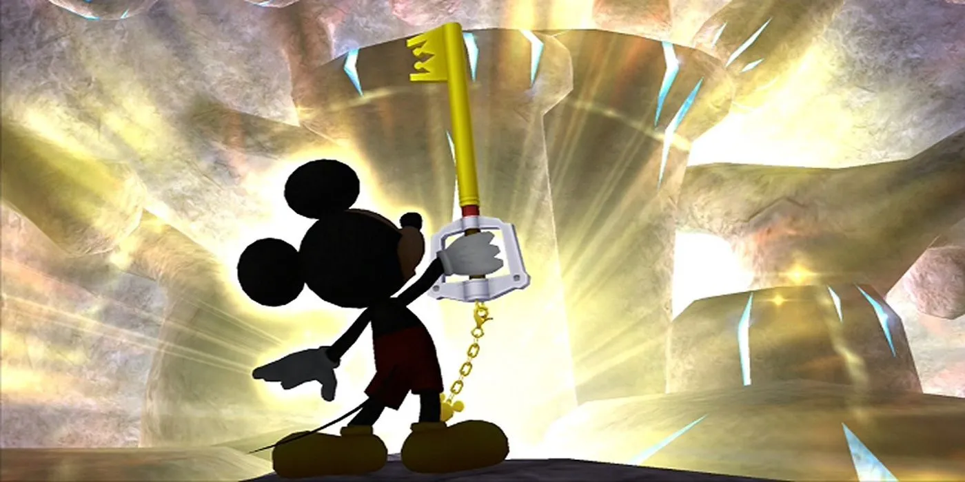 Vua Mickey xuất hiện với Keyblade trong tựa game Kingdom Hearts của Square Enix và Disney.