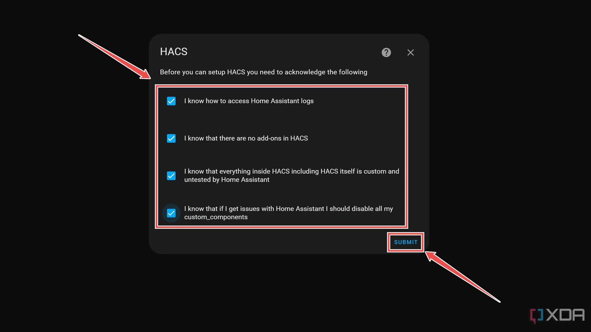 Xác nhận các điều khoản và thỏa thuận của HACS để tiếp tục cài đặt trên Home Assistant